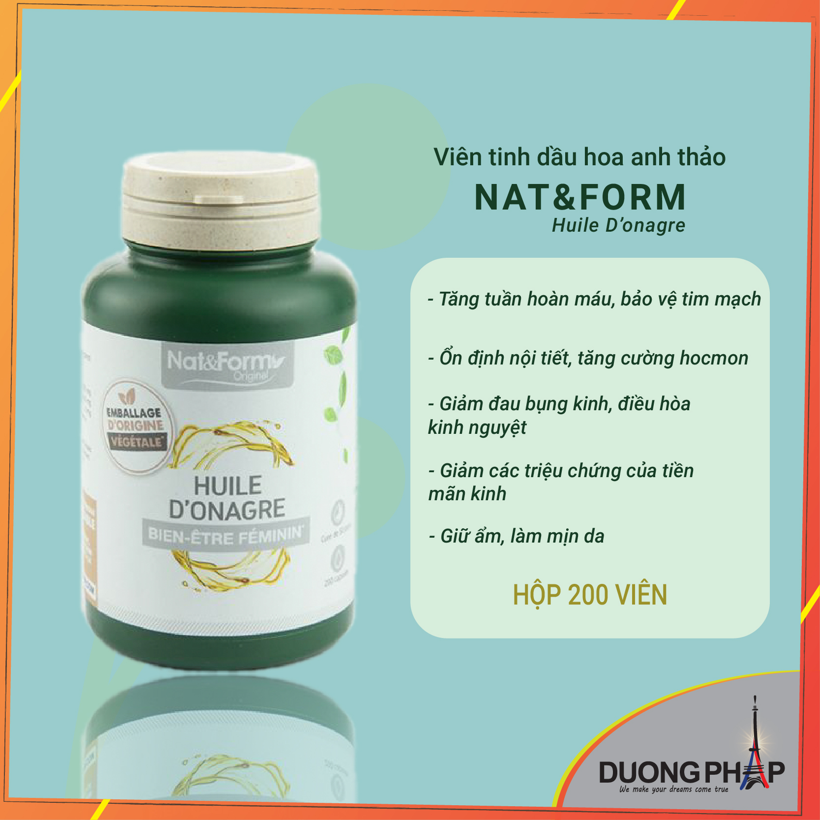 Dầu hoa anh thảo hữu cơ Nat&Form 200 viên