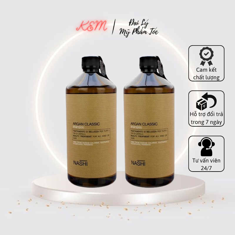 NASHI - Dầu gội đầu Nashi Argan 1000ml x2 phục hồi hư tổn chuyên sâu, siêu mềm mượt