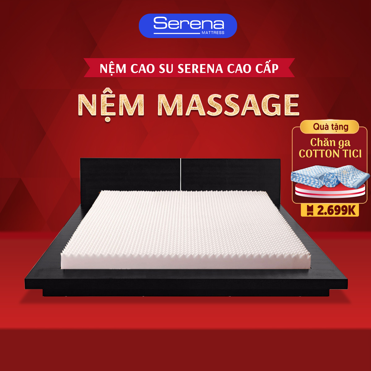 Nệm cao su non massage SERENA chính hãng nệm đệm cao su non thiên nhiên massage trải sàn nằm ngủ chống đau lưng cao cấp chuẩn khách sạn 5 sao - Serena Việt Nam