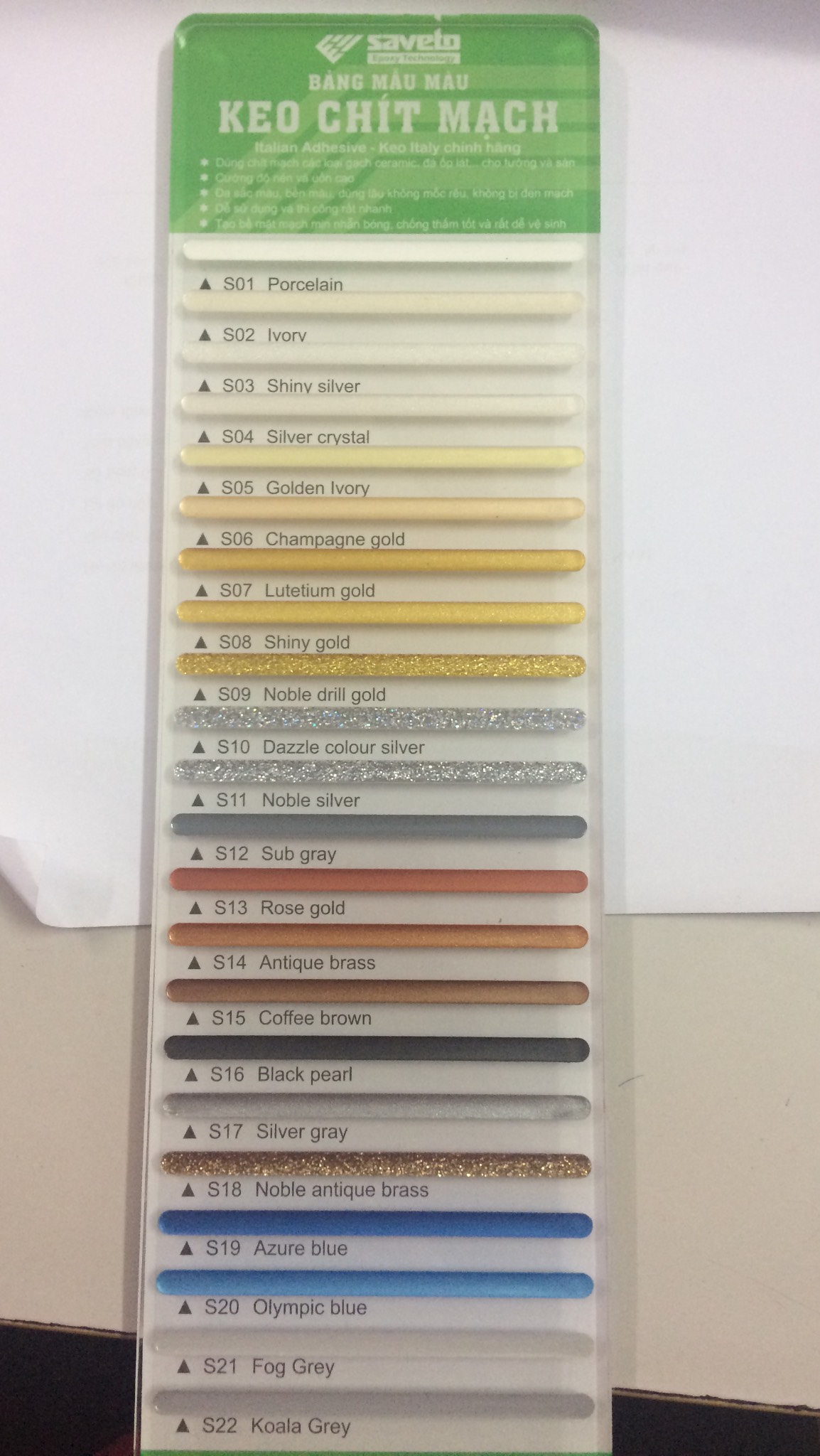 Bảng màu keo chà ron ( chít mạch) Saveto-22 màu