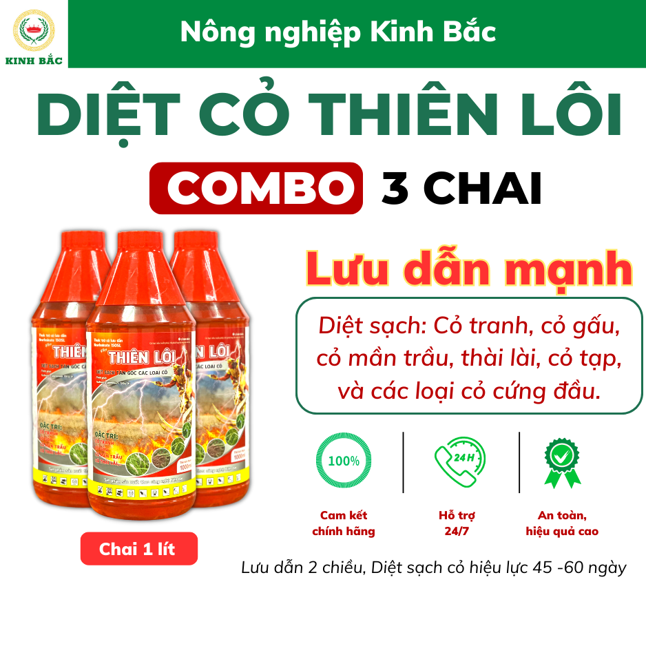 3 chai Thuốc trừ Cỏ Thiên Lôi chính hãng Kinh Bắc, chai 1 lít Newfosinate 150SL ( Cỏ chết tận gốc,thối tận đầu rễ)