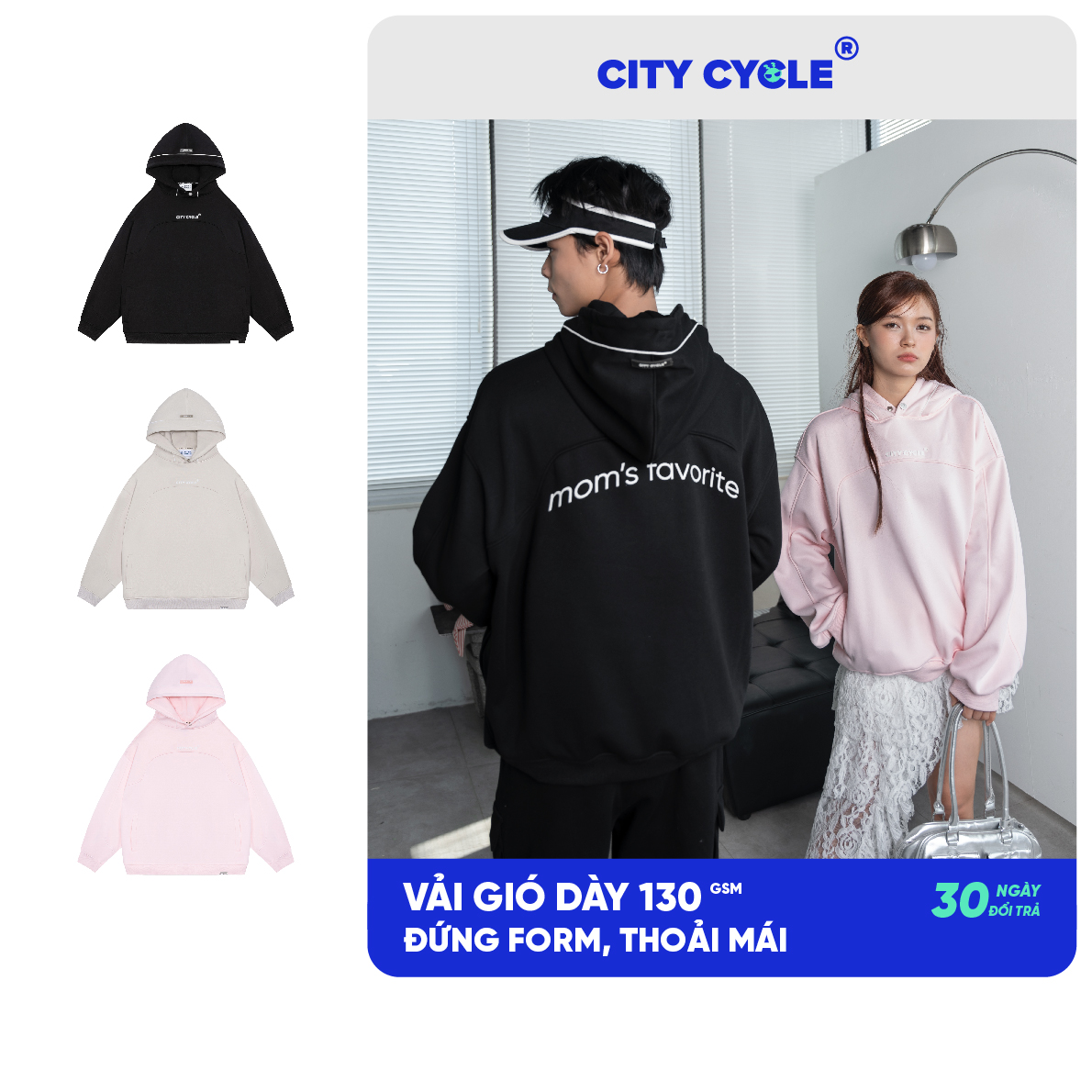 Áo hoodie nam nữ mùa thu đông dày nỉ Local Brand Chính Hãng City Cycle áo Hoodie Mom’s Favorite