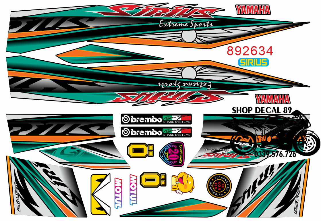 Tem Chế Sirius 50 - 110 Xăng Cơ MS 892634 XANH LỤC BẢO Mặt Trời - Tem Rời sirius 3 Lớp