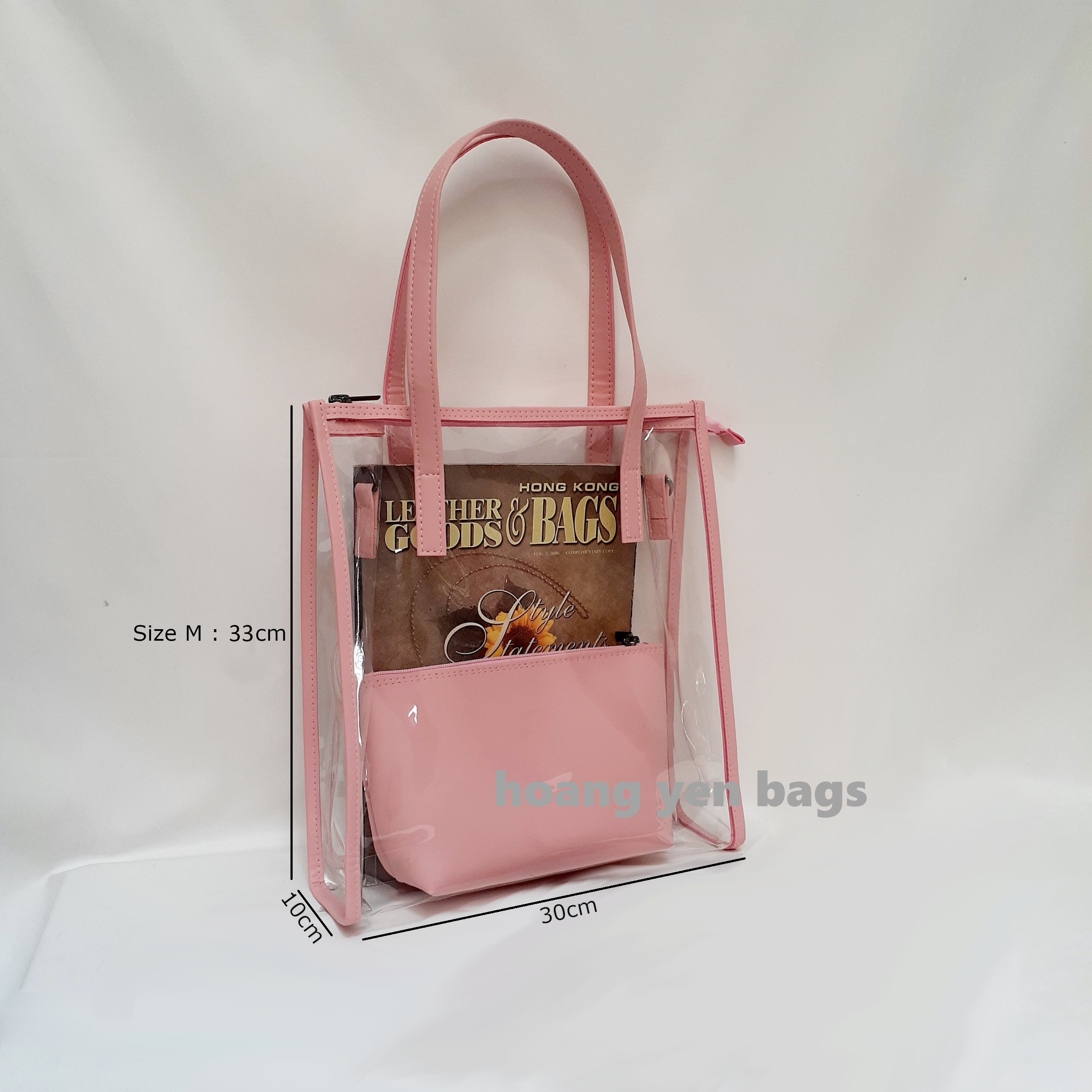 Túi xách trong suốt 2 in 1,phong cách Hàn Quốc, đựng được laptop, giấy tờ A3,A4,có dây đeo chéo đồng bộ