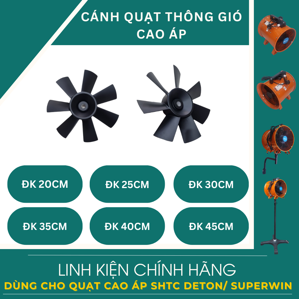 Cánh quạt cao áp shtc deton/ superwin đk 20cm/ 25cm/ 30cm/ 35cm/ 40cm/ 45cm