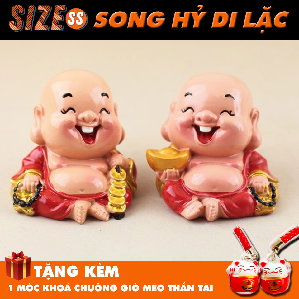 Bộ đôi Tượng Di Lặc May mắn cao cấp Tượng mini trang trí Xe hơi Bàn làm việc