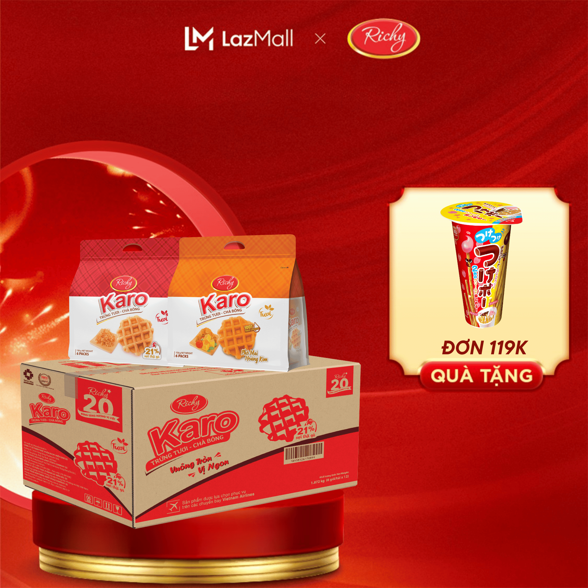 Combo 12 bịch bánh Karo mix vị Richy thơm ngon tròn vị (1 Thùng) - bánh kẹo Richy - date 45 ngày từ NSX, KH cân nhắc khi mua SL lớn - giá sau khi được trợ giá và áp dụng voucher shop