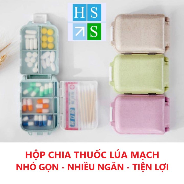 Hộp chia thuốc 8 ngăn 3 tầng gấp gọn tiện lợi cho bé - chất liệu nhựa LÚA MẠCH an toàn vệ sinh trẻ em đi học - HsShop