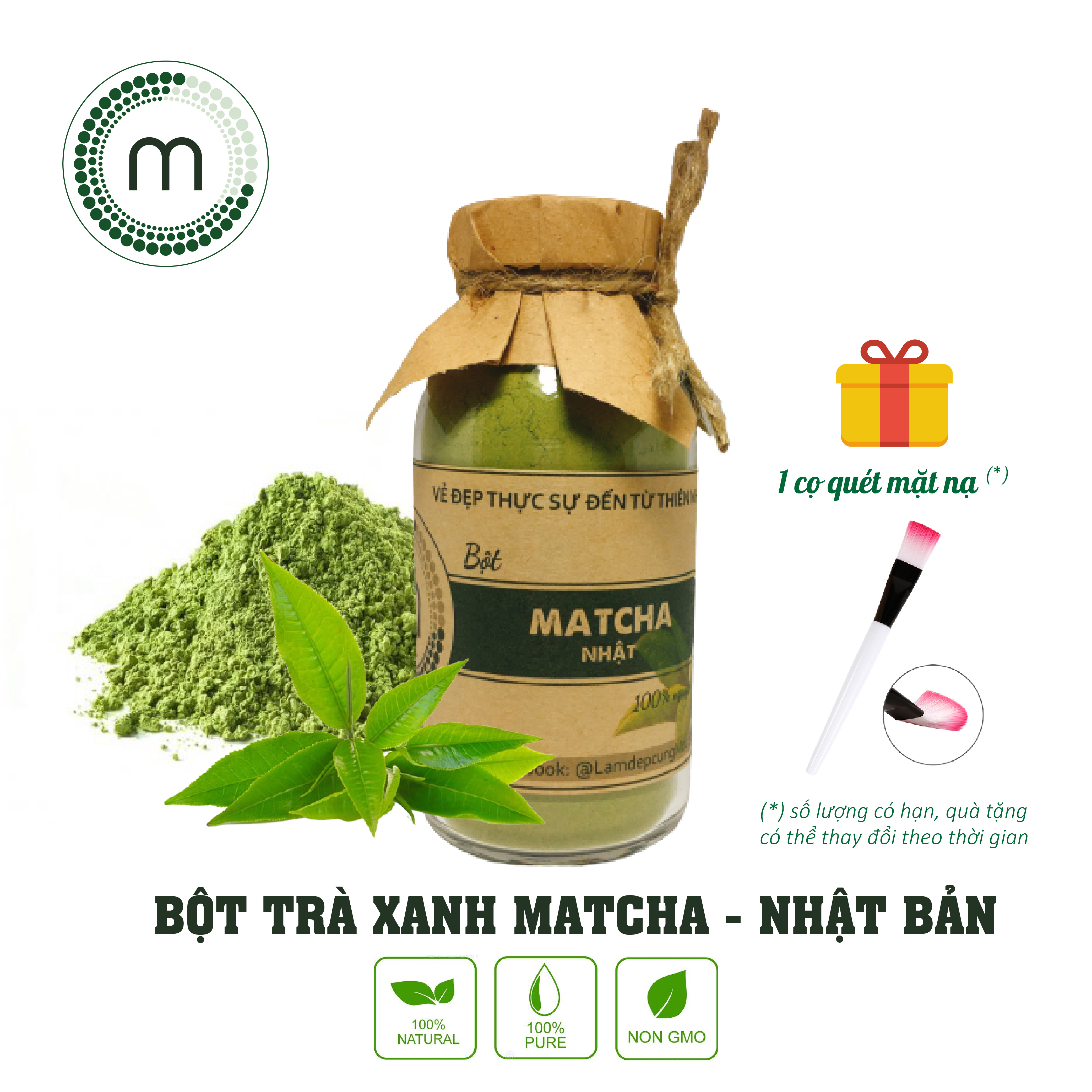 Bột Trà Xanh Matcha thiên nhiên đắp mặt nạ nguyên chất MỘC ngăn ngừa mụn túi dùng thử 10g, 30g và 100ml chính hãng
