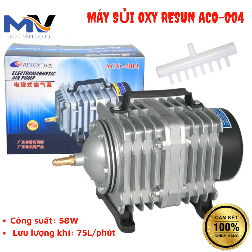 MÁY SỦI OXY HỒ CÁ, HỒ THỦY SẢN RESUN ACO-004 (58W - 75L/Phút) CÓ 16M DÂY OXY VÀ 8 CỤC SỦI | CỬA HÀNG CÁ CẢNH VÀ THIẾT BỊ LỌC NƯỚC HỒ CÁ MỘC VINH AQUA