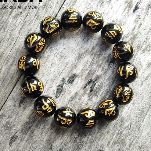 vòng tay Chú Om Mani Padme Hum hạt tròn màu đen rẻ đẹp khuyến mãi