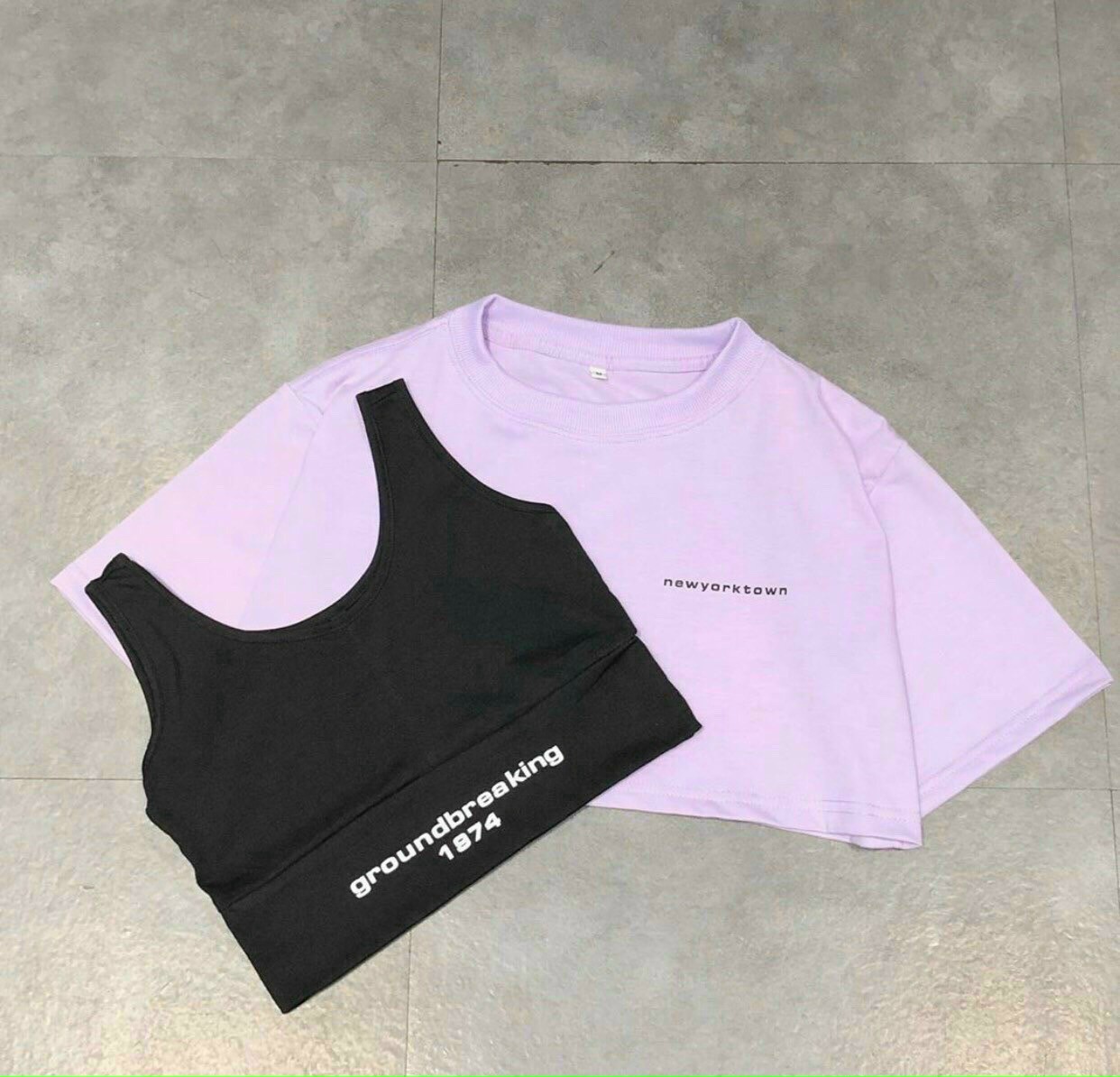 Áo croptop cặp nữ - áo croptop 2 lớp - chất thun mềm mại - thiết kế họa tiết chữ in 3d