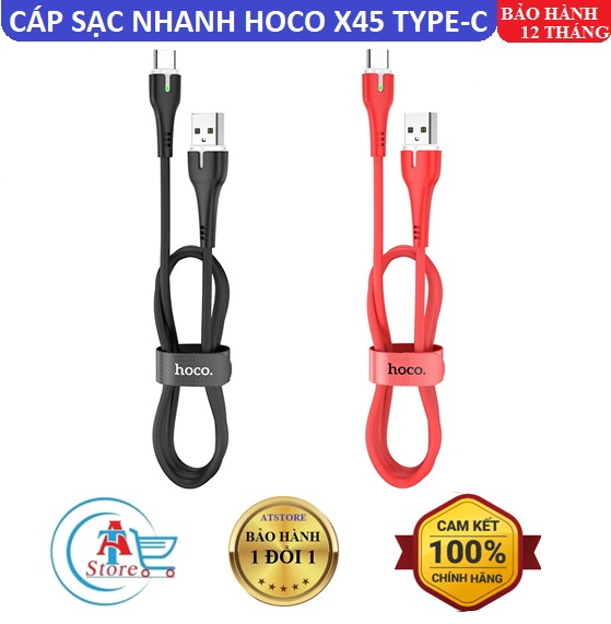 Cáp sạc nhanh typec hoco x45 surplus - có đèn báo sạc - cáp sạc android