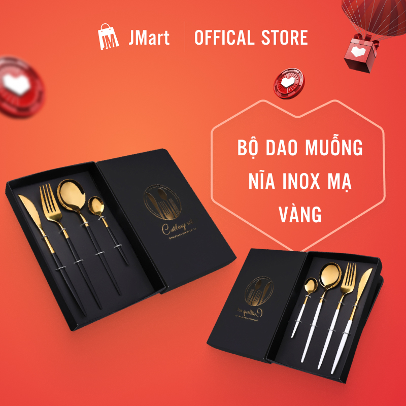Bộ dao nĩa muỗng inox mạ vàng sang trọng, bộ dụng cụ ăn uống
