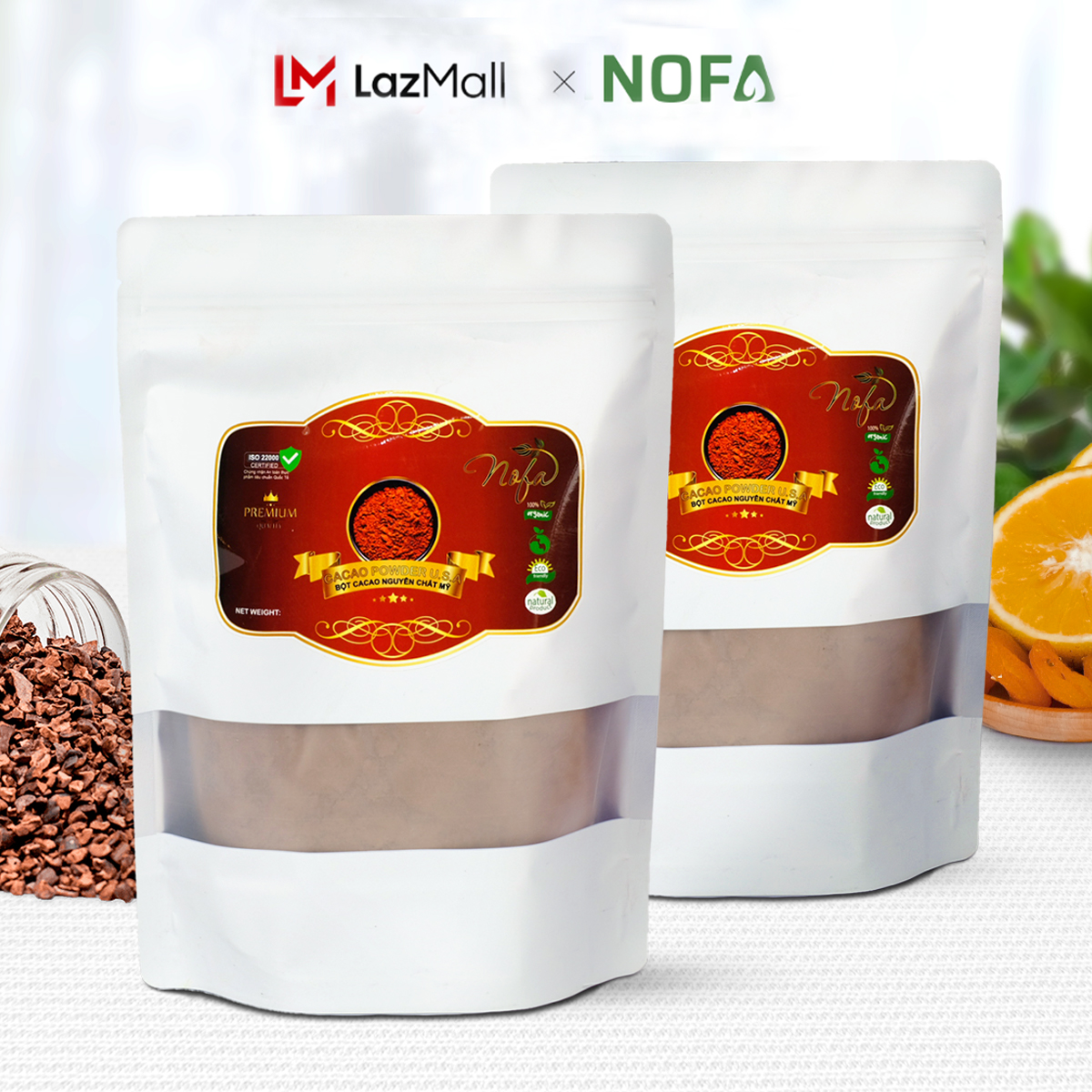 Bột cacao nguyên chất hữu cơ Nofa đạt chuẩn UTZ không pha trộn tạp chất, đậm đà, hỗ trợ giảm cân, ăn kiêng.