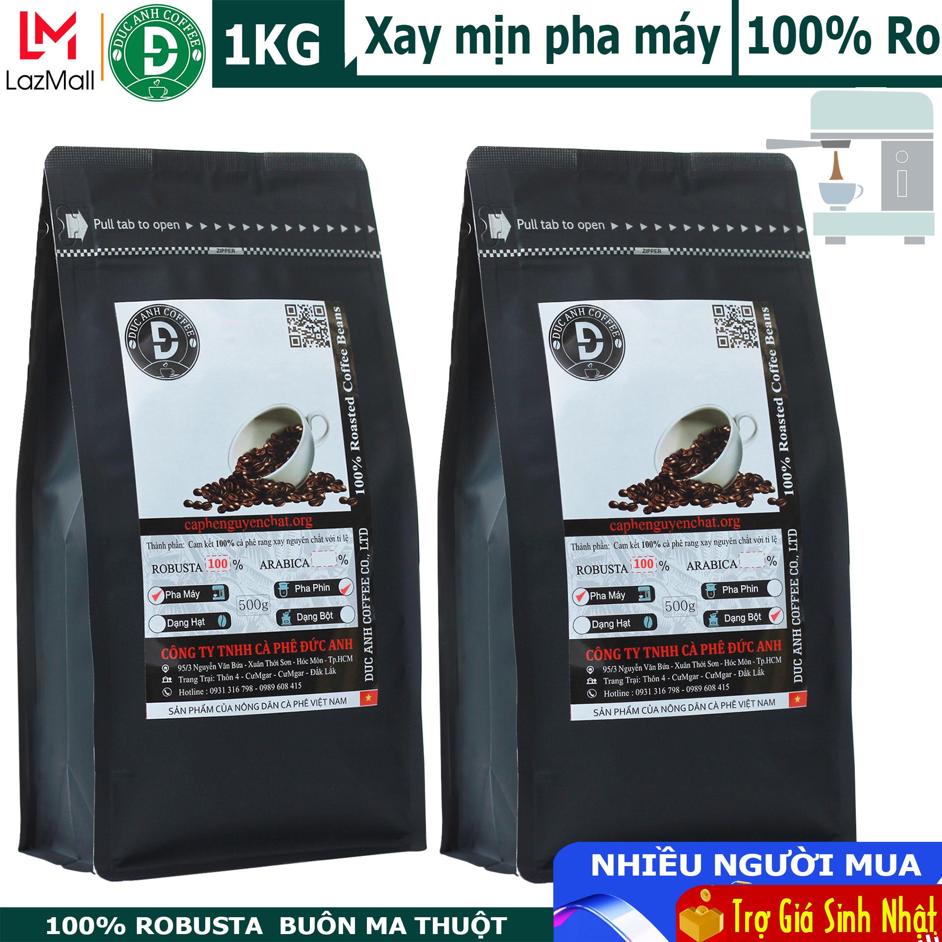 1kg cà phê bột pha máy Espresso rang vừa 100% Robusta Buôn Ma Thuột thương hiệu cà phê rang mộc DUC ANH COFFEE cafe pha may