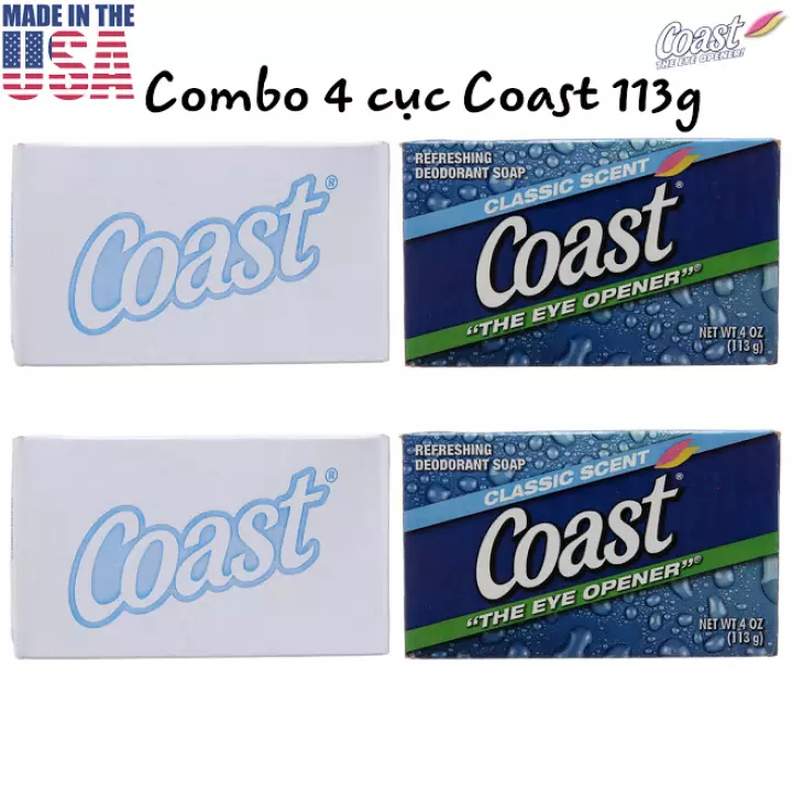 Combo 4 cục Xà bông Coast 113g diệt khuẩn, khử mùi Classic scent the eye opener - Mỹ