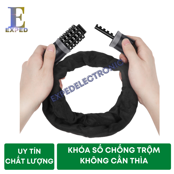 Khóa dây xích mật mã 5 số chống trộm chống cắt cho xe máy xe đạp dây cao cấp chống gỉ bọc lớp vải ngoài EXPED