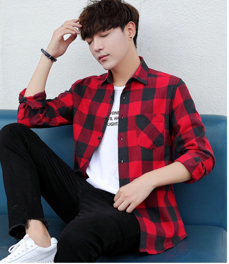 áo sơ mi caro nam phong cách thời trang có túi uzu