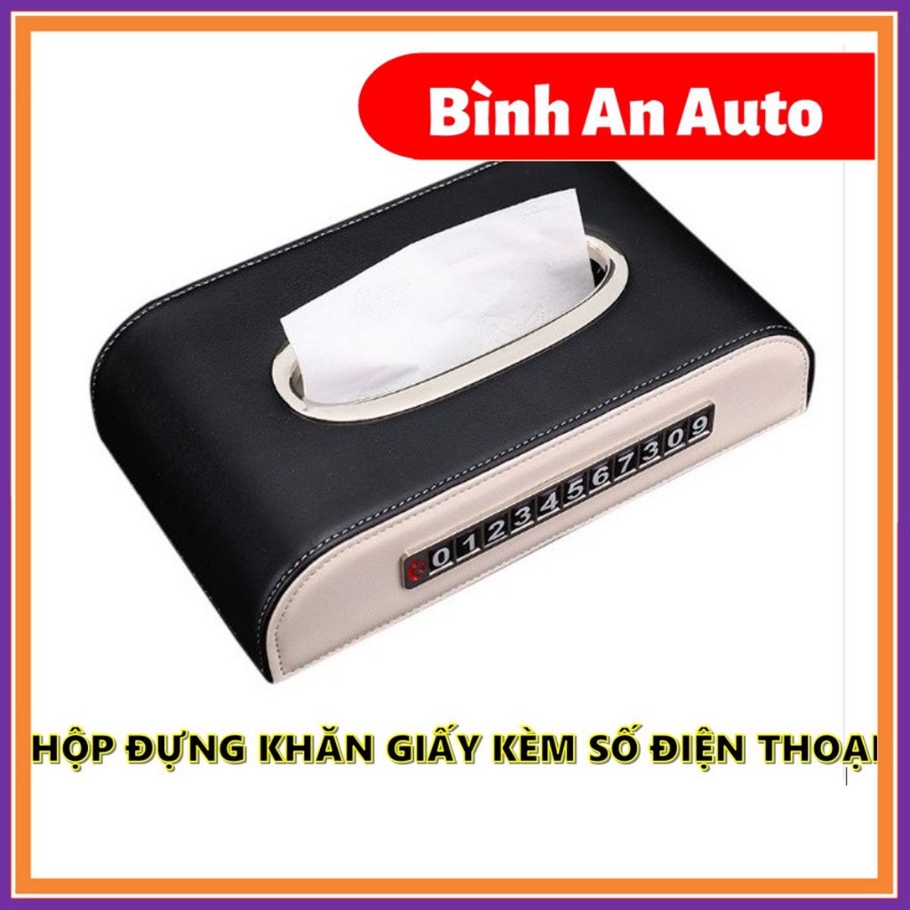 Hộp Khăn Giấy Kèm Số Điện Thoại, Hộp Đựng Khăn Giấy Bọc Da Để Ô Tô
