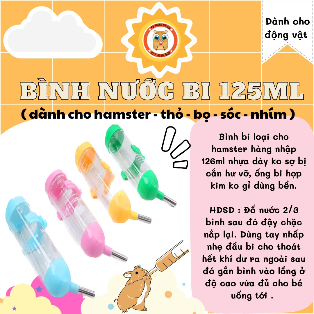 Bình nước bi 80ml- 125ml - 250ml boer cho hamster, nhím, thỏ, bọ, chim,...
