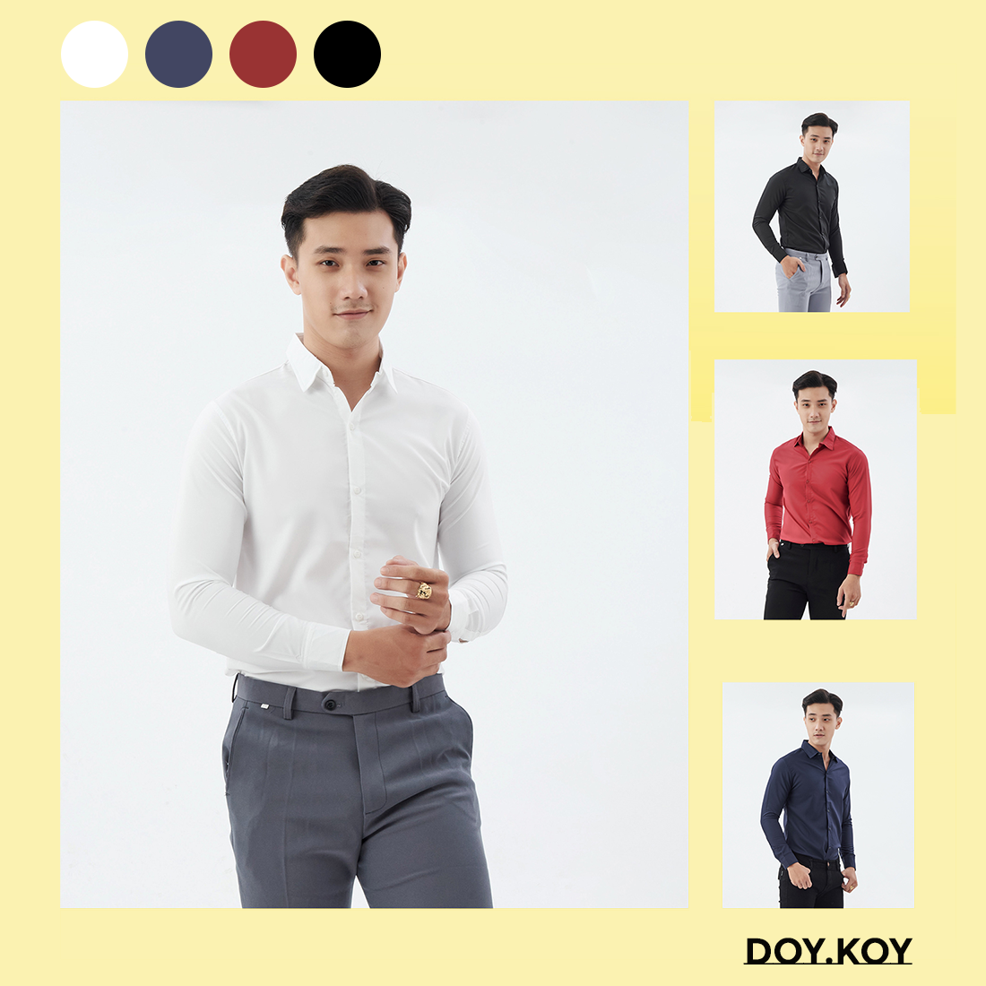 Áo sơ mi nam cổ bẻ lịch lãm bền đẹp áo sơ mi nam công sở tay dài trắng đen xanh đỏ- DOY.KOY