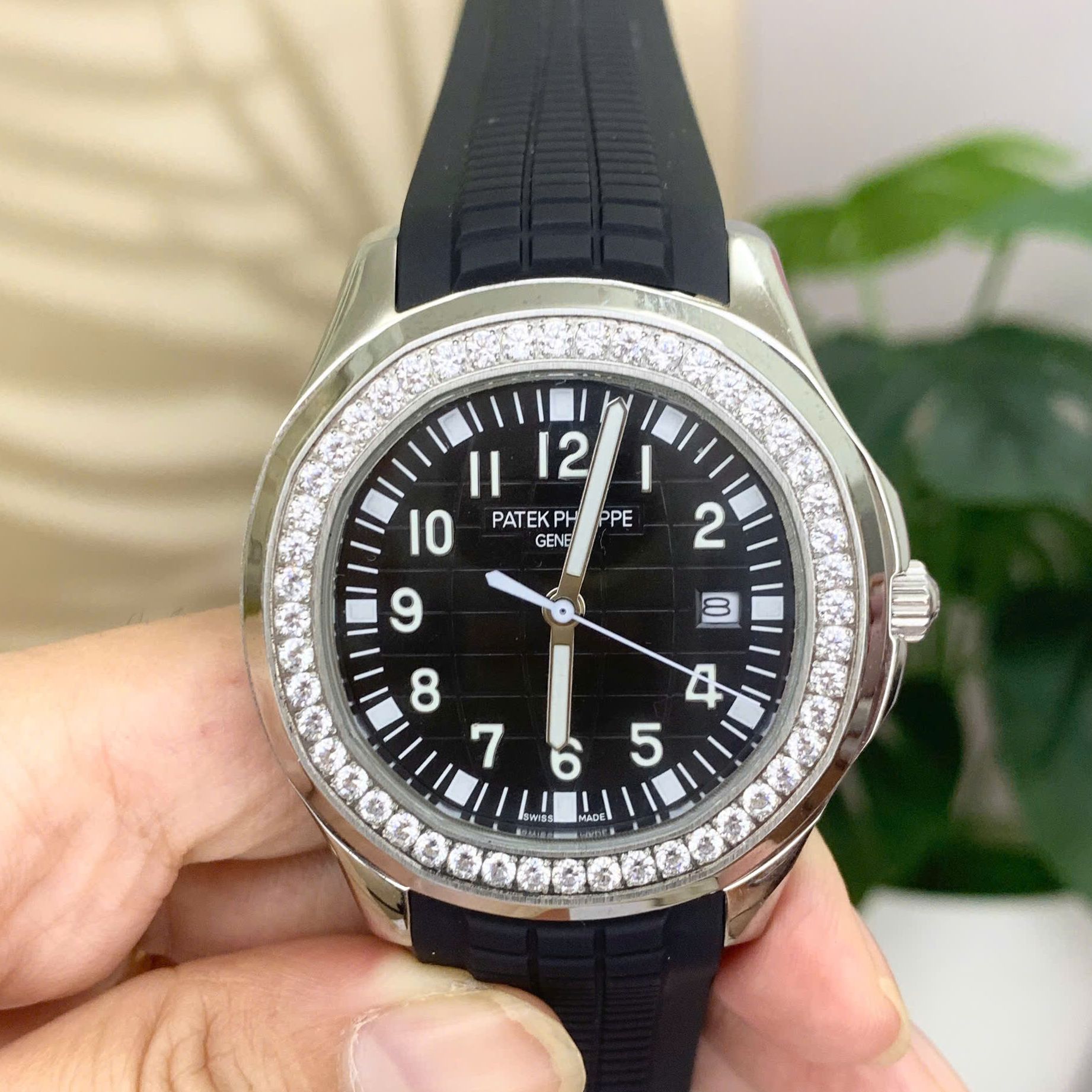 Đồng hồ Nam Pan-tek đồng hồ cơ Automatic mặt đen viền trắng đính đá size 40-41mm