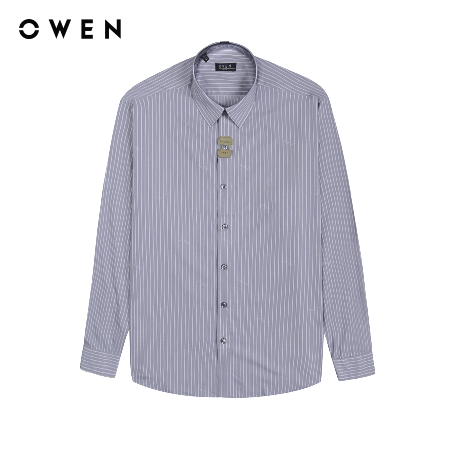OWEN - Áo sơ mi nam dài tay Slim Fit AS230608D kẻ sọc màu Ghi chất liệu Bamboo
