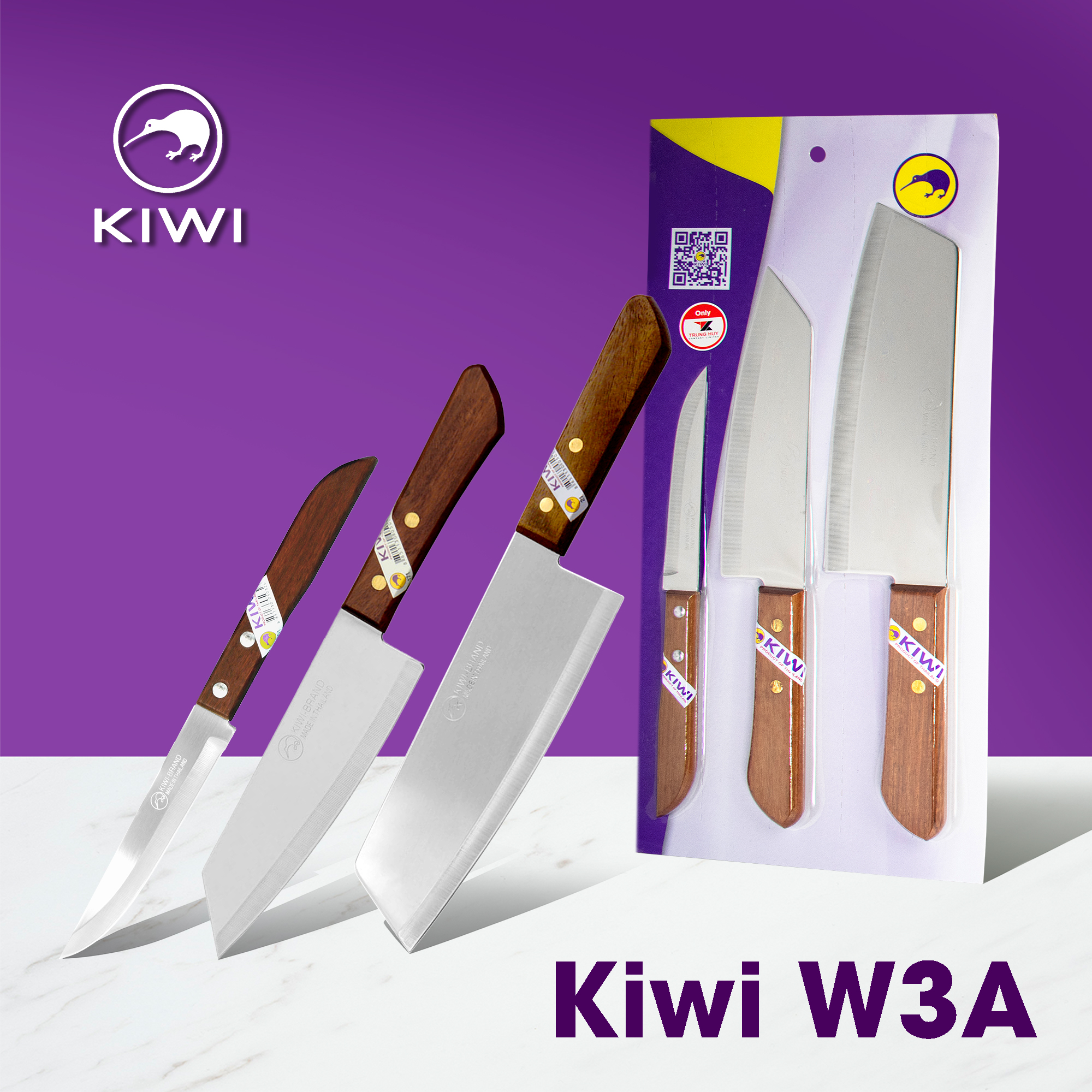 Bộ 3 dao kiwi đa năng cán gỗ - w3a - new2024