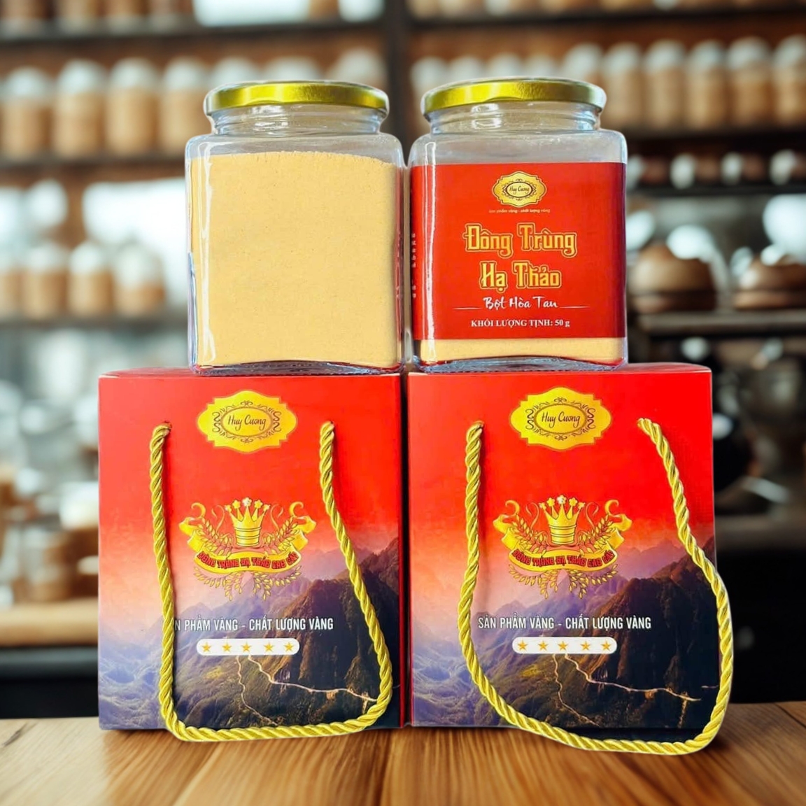 Bột nấm đông trùng hạ thảo hòa tan sấy khô thăng hoa (50g) thượng hạng chính hãng Huy Cương uống, ngâm mật ong