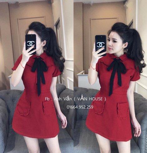 Đầm cát hàn hai túi thắt nơ xinh xinh TTS0033