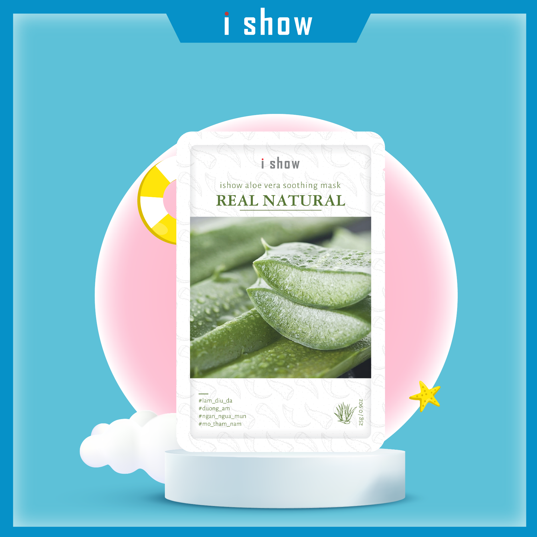 Mặt nạ dưỡng ẩm ngừa mụn da chiết xuất nha đam Ishow Aloe Vera Soothing Mask
