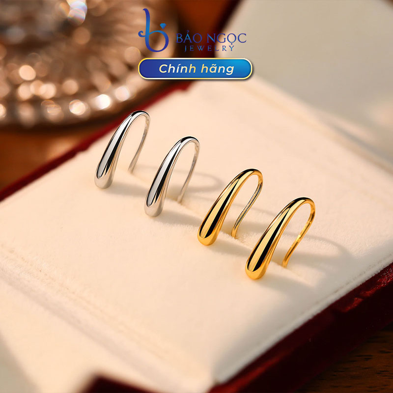 Khuyên tai bạc dáng trơn giọt nước sang chảnh, bông tai dáng thả xi bạch kim sang chảnh - b2618 - bảo ngọc jewelry