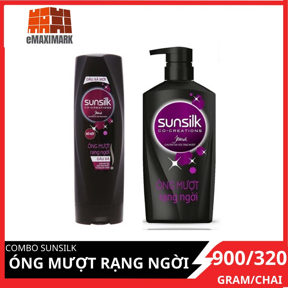 [HCM ship 2h] COMBO Sunsilk Óng mượt rạng ngời (Đen) Gội 900g và Xả 320g