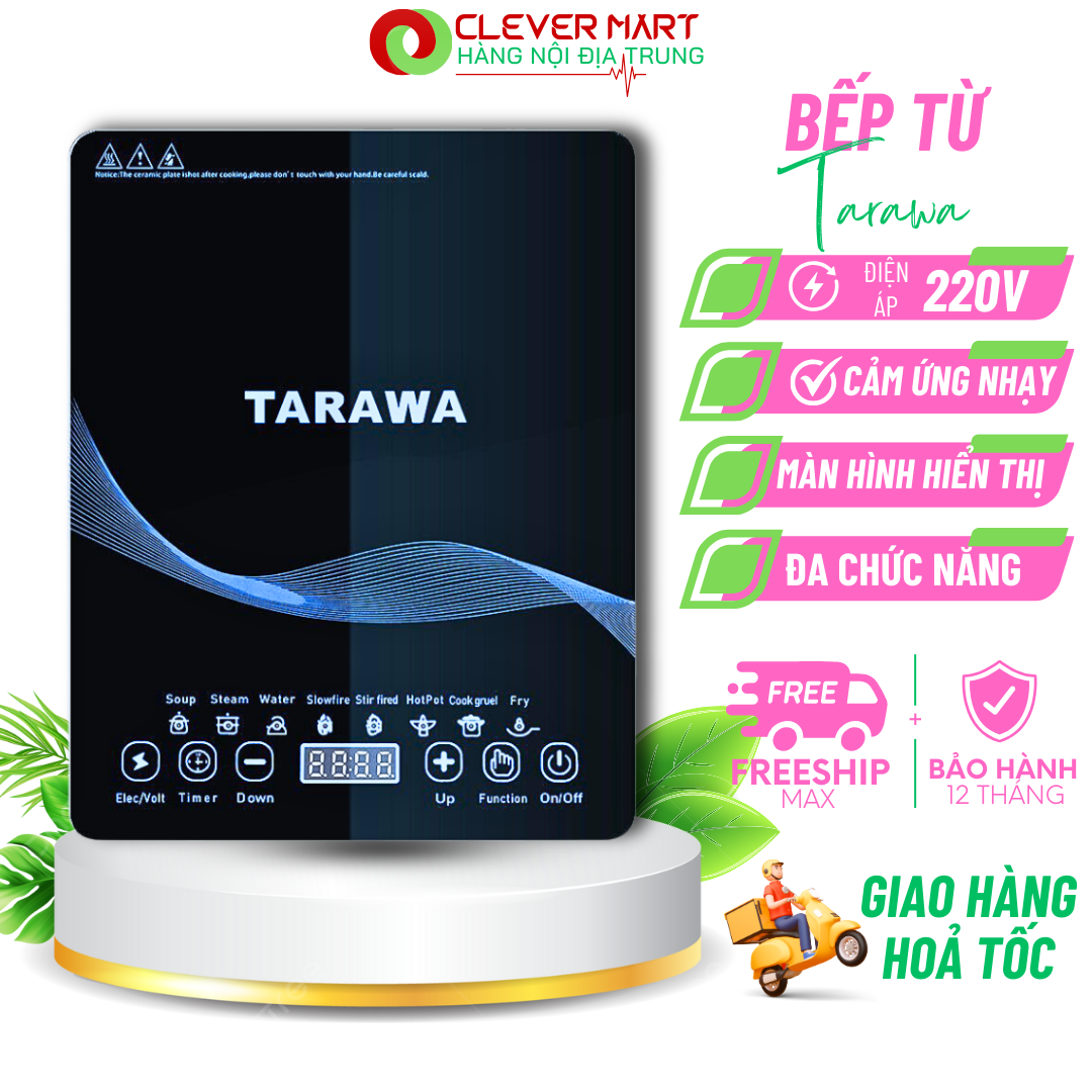 Bếp Từ Đơn TARAWA Hàng Nhật Bản Cao Cấp, Công Suất Lớn,Tích Hợp Nhiều Chế Độ, Màn Hình Cảm Ứng Siêu Nhạy BT04