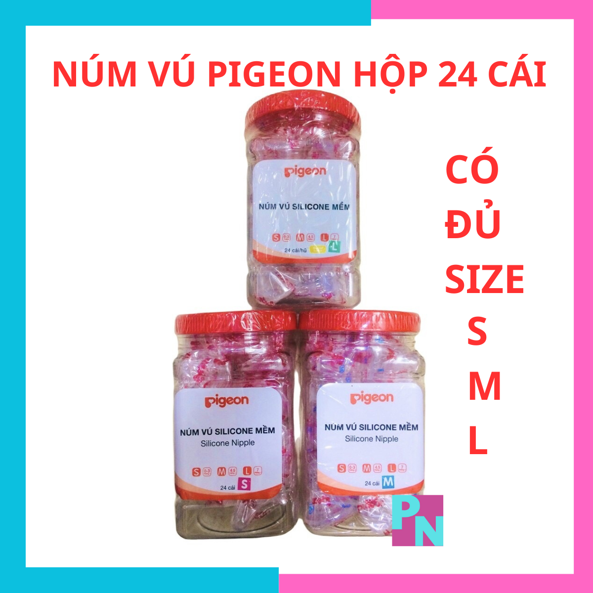 Núm vú pigeon hộp 24 cái núm ti mềm có đủ size s m l
