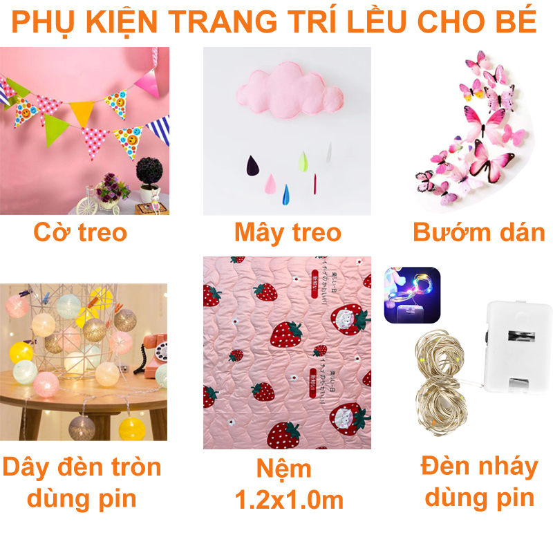 Phụ kiện trang trí lều cho bé : Nệm, Mây, Đèn, Cờ Treo ...........