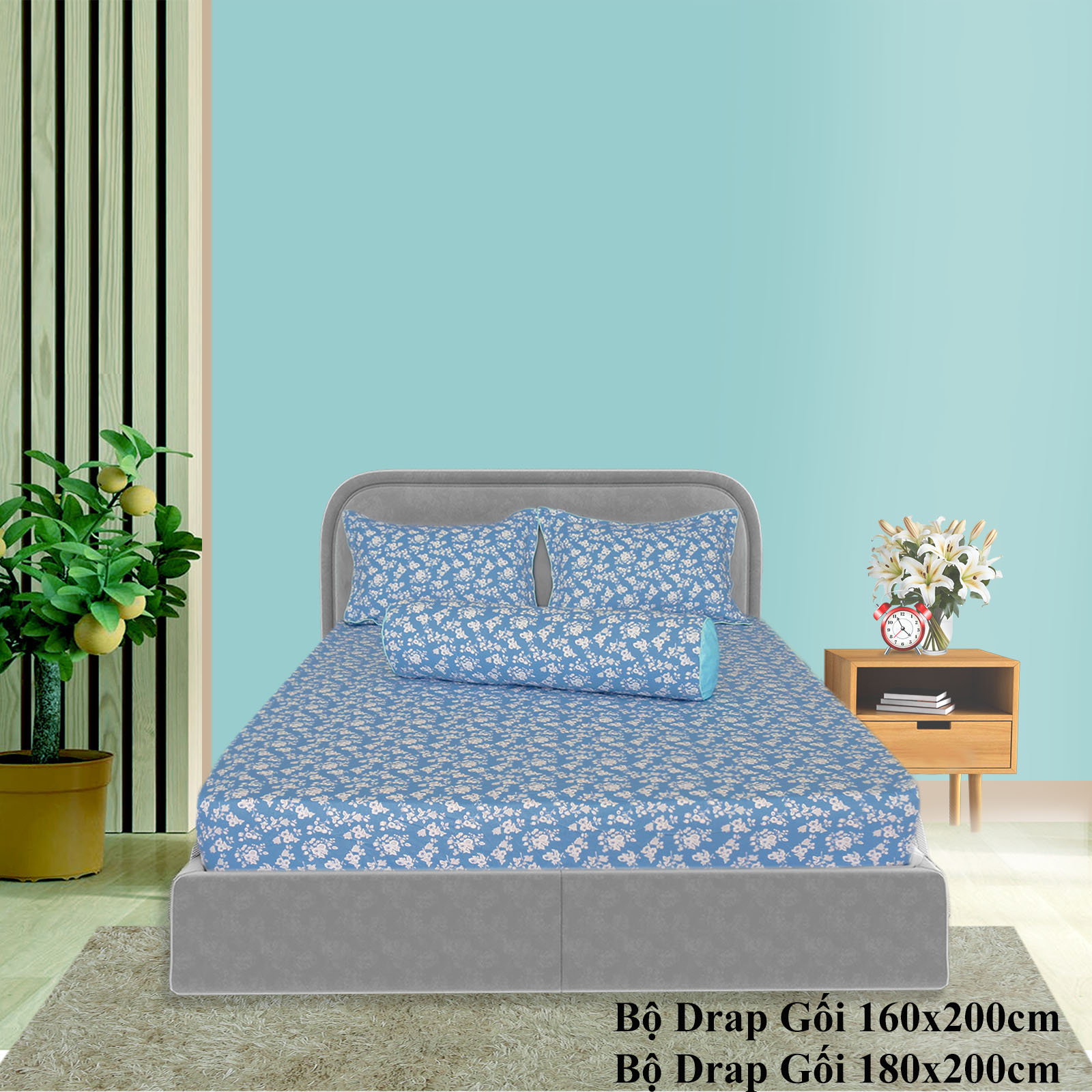 Bộ drap gối cotton hoa thắng lợi mẫu 18 - chính hãng