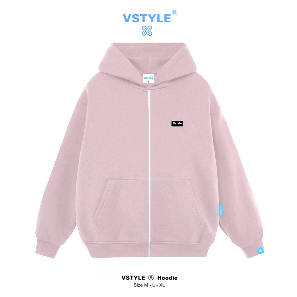 Áo Hoodie Zip Basic Logo Cao Su Vstyle Unisex Local Brand - Hồng