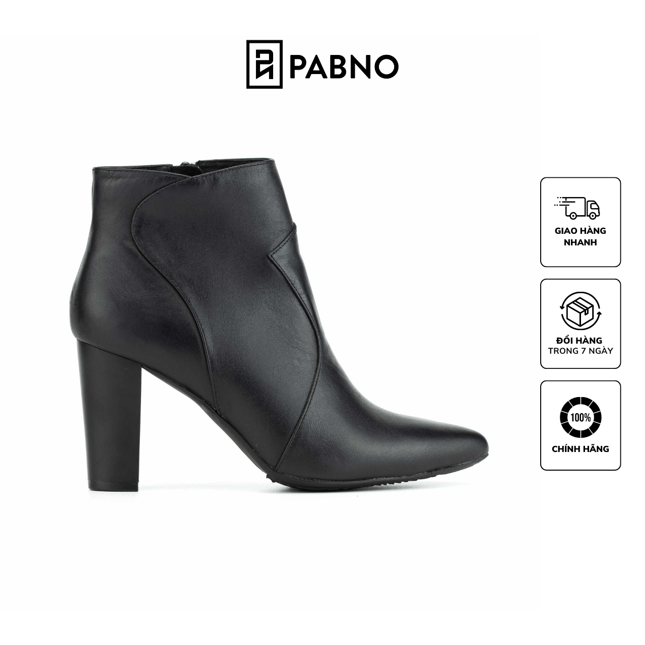 Boot nữ PABNO PN652, Giày Bốt nữ da mịn cổ cao gót vuông 8cm