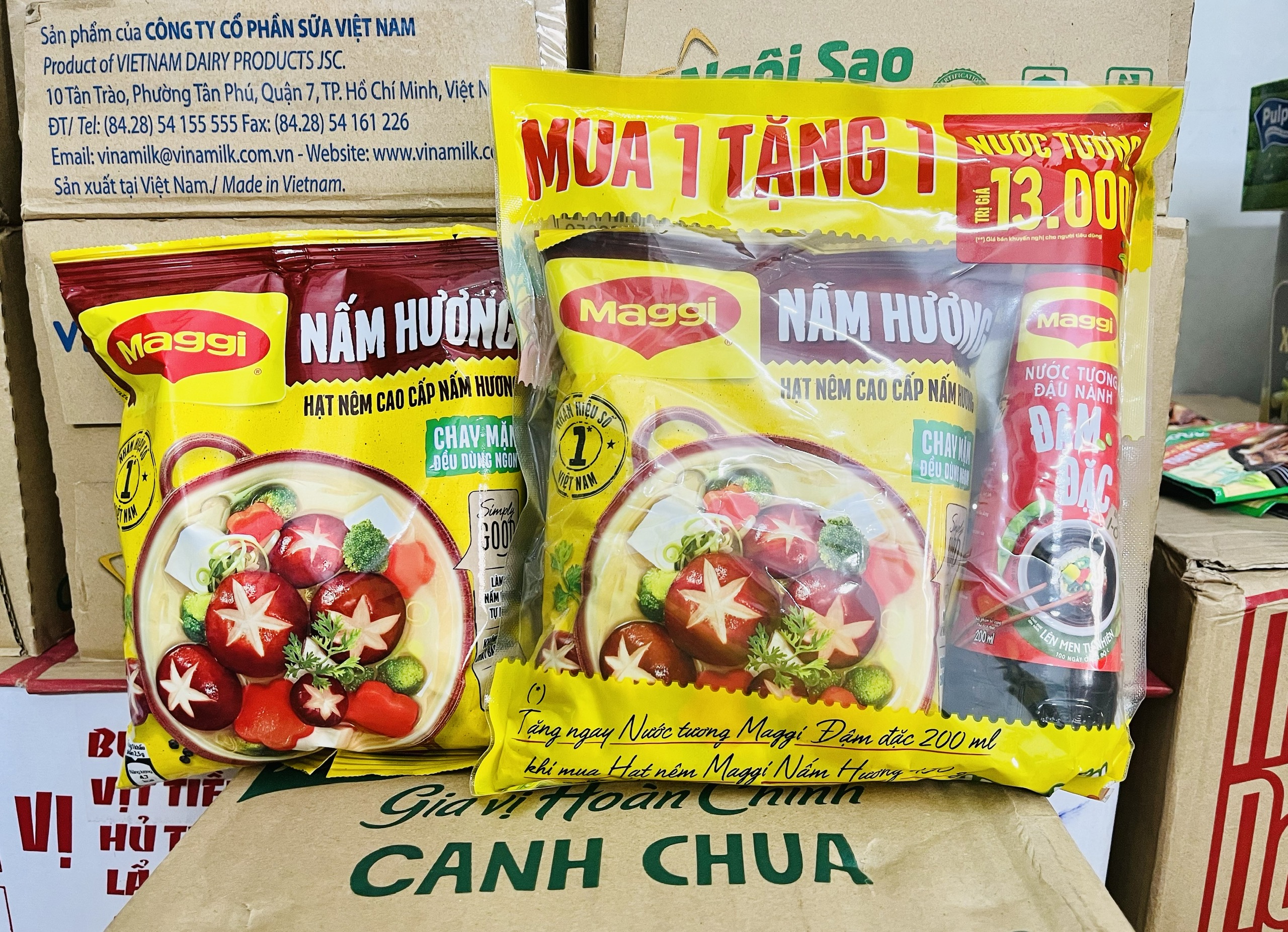 (TẶNG NƯỚC TƯƠNG MAGGI ĐẬM ĐẶC 200ML) Hạt nêm chay nấm hương Maggi gói (450g)