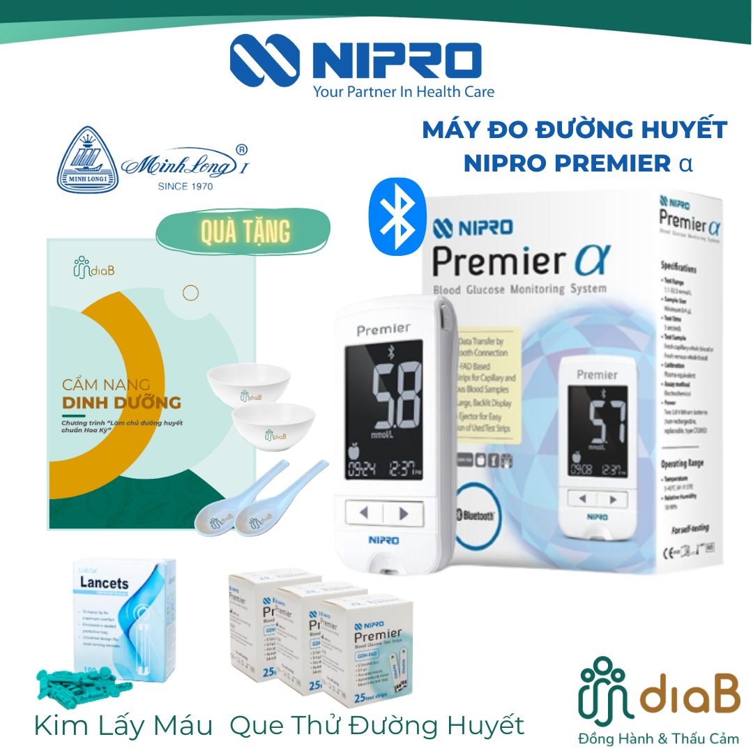 Package Dinh dưỡng 1 Máy đo đường huyết Nipro Premier APP theo dõi dường