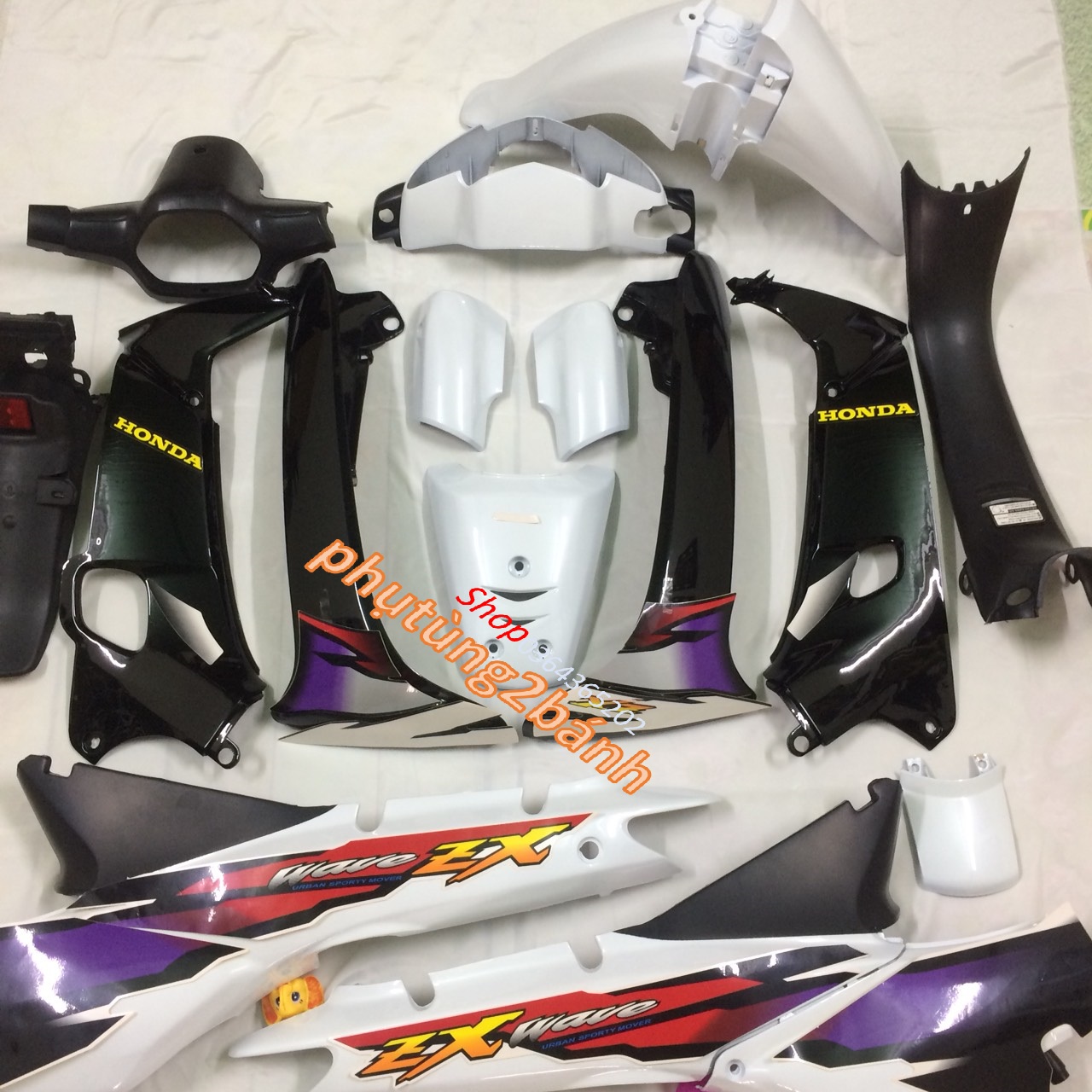( Tặng Tem ) Bộ Vỏ Nhựa - Dàn áo xe Wave ZX/ Wave nhỏ 110 đời 2002 đến 2006 /,Wave alpha màu Trắng  ,nhựa trắng nguyên sinh ABS LOẠI ĐẸP