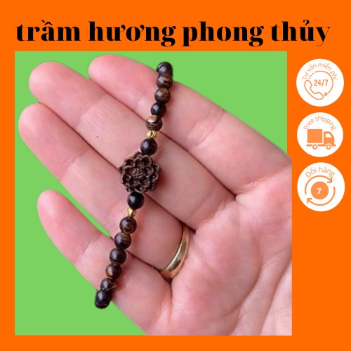 Vòng trầm hương sánh chìm 6mm 8mm mix hoa sen
