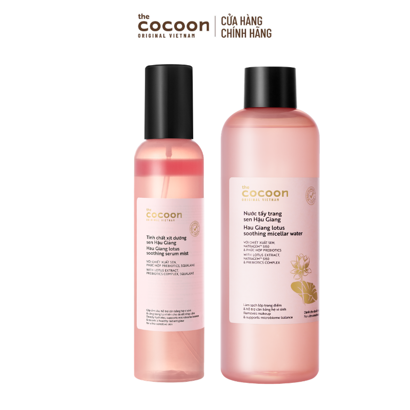 COMBO 1 Tinh chất xịt dưỡng sen Hậu Giang Cocoon 200ml + 1 Bigsize Nước Tẩy trang Sen Hậu Giang 500ml