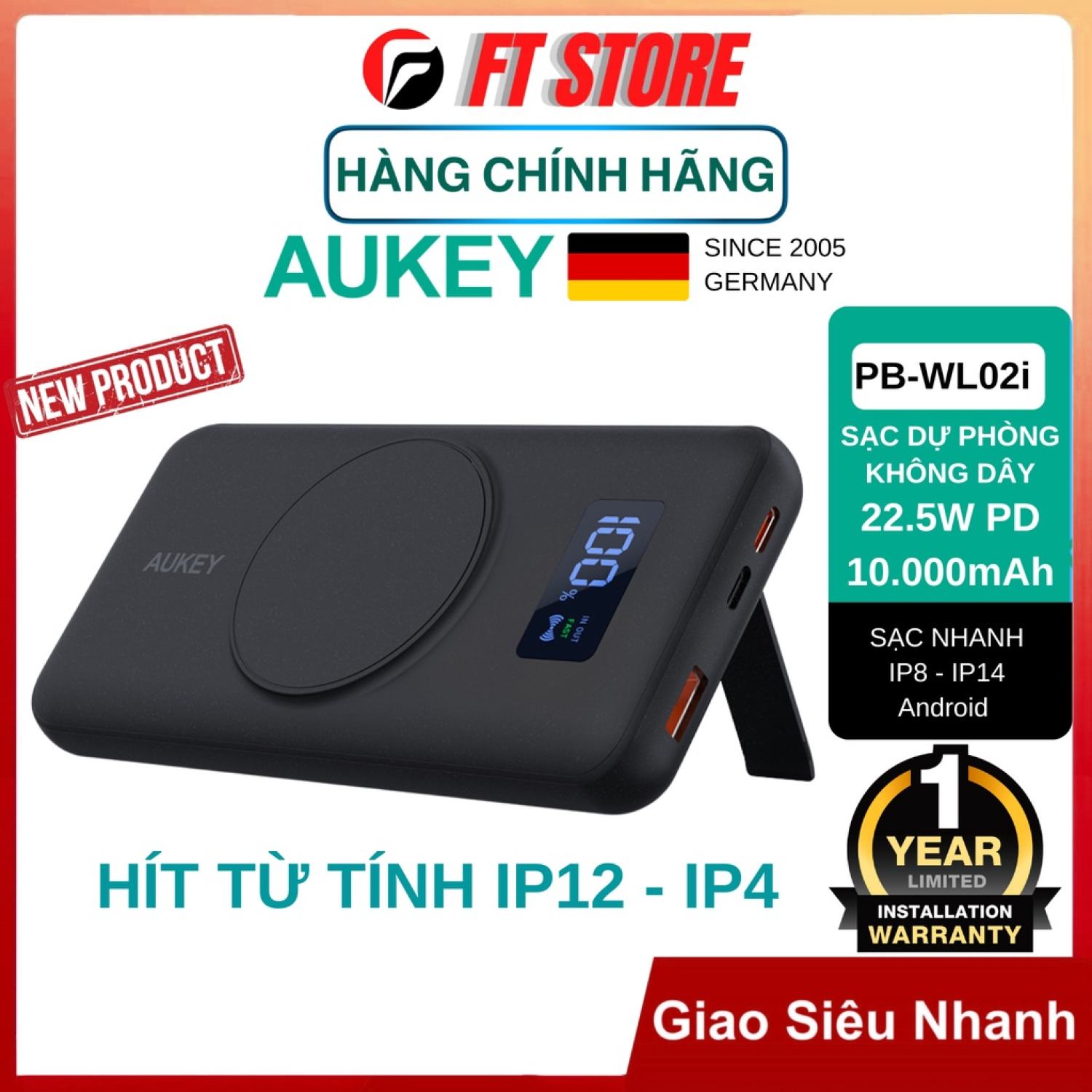 Pin dự phòng AUKEY Basix MagAir PB-WL02i 10000mAh