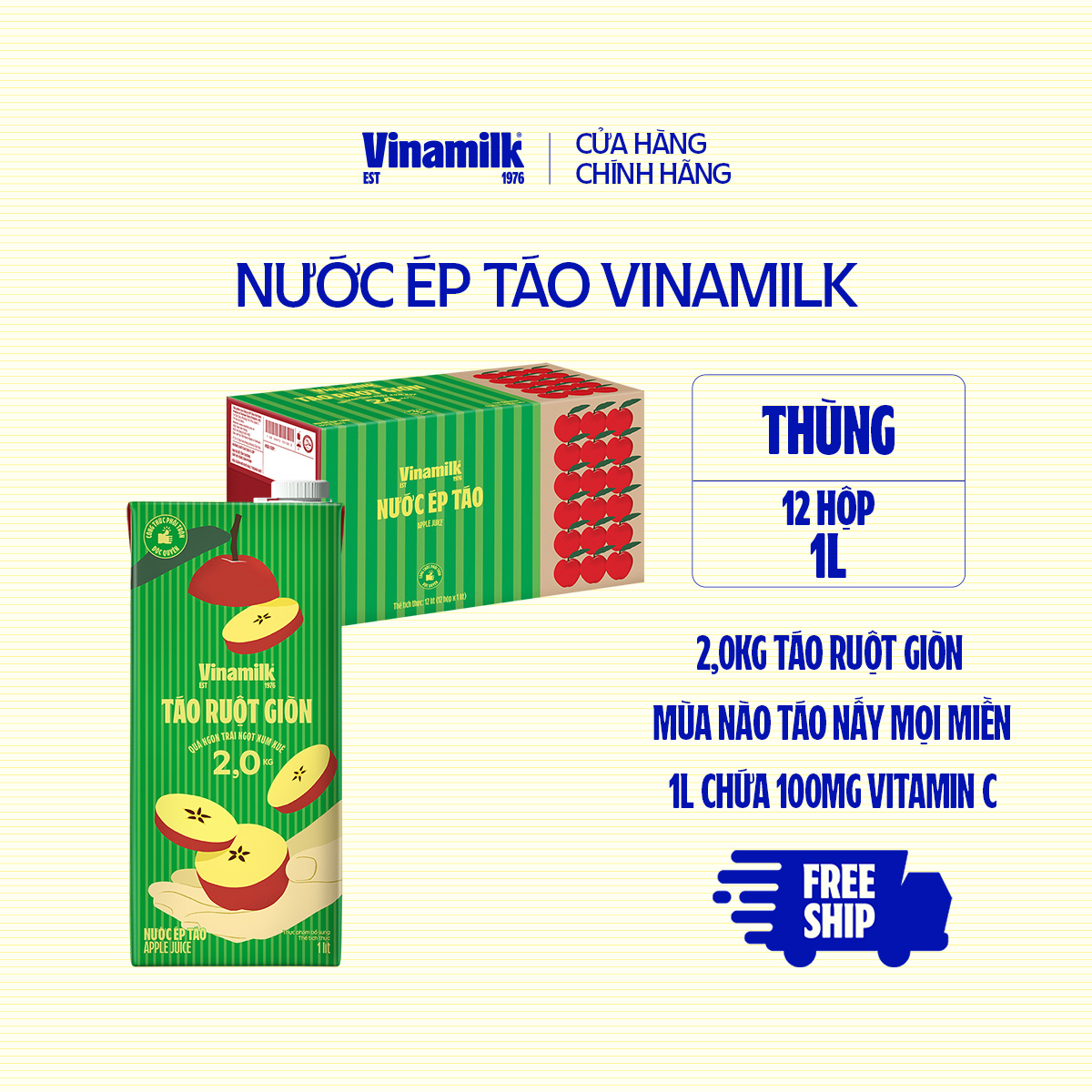 Thùng 12 Hộp Nước Ép Táo Vinamilk - Hộp giấy 1L