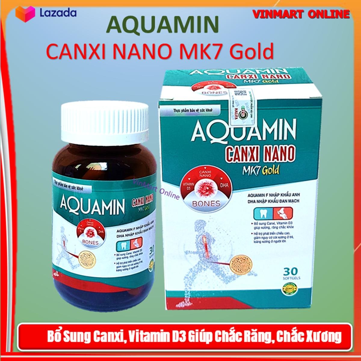 Viên uống bổ sung Canxi ,vitamin D3 Aquamin Canxi Nano MK7 Gold – Giúp phát triển chiều cao ở trẻ, giảm loãng xương ở người lớn- thành phần Aquamin 400mg Nhập khẩu Anh, DHA nhập khẩu Đan Mạch.Hộp 30 viên
