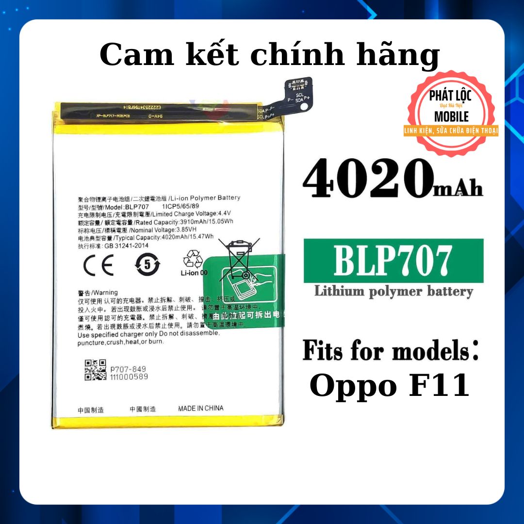Pin oppo f11 zin chính hãng oppo sản xuất, mã pin blp707, bảo hành 3 tháng, tặng kèm bộ tua vít mở máy