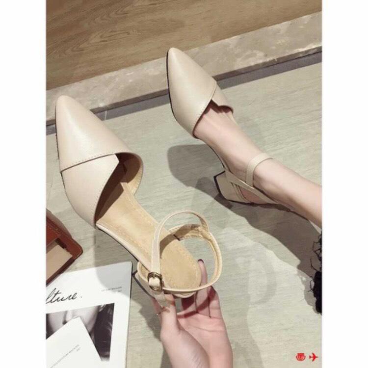 Giày cao gót 5cm bít mũi xếp hở gót